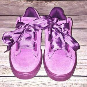Puma Suede purple ribbon sneakers size 7
